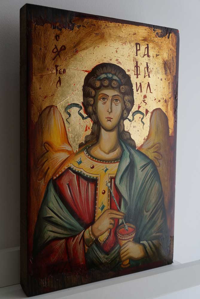 669x1000 St Archangel Raphael Hand Painted Icon
