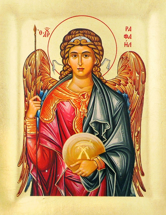 659x850 Archangel Raphael, Serigraph Orthodox Icon With Stand