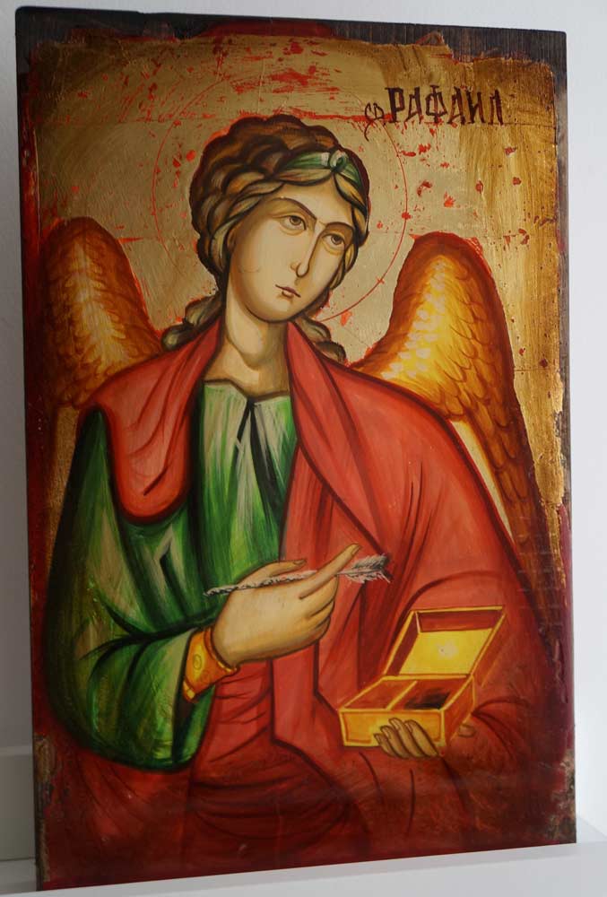 677x1000 Archangel Raphael Hand Painted Icon