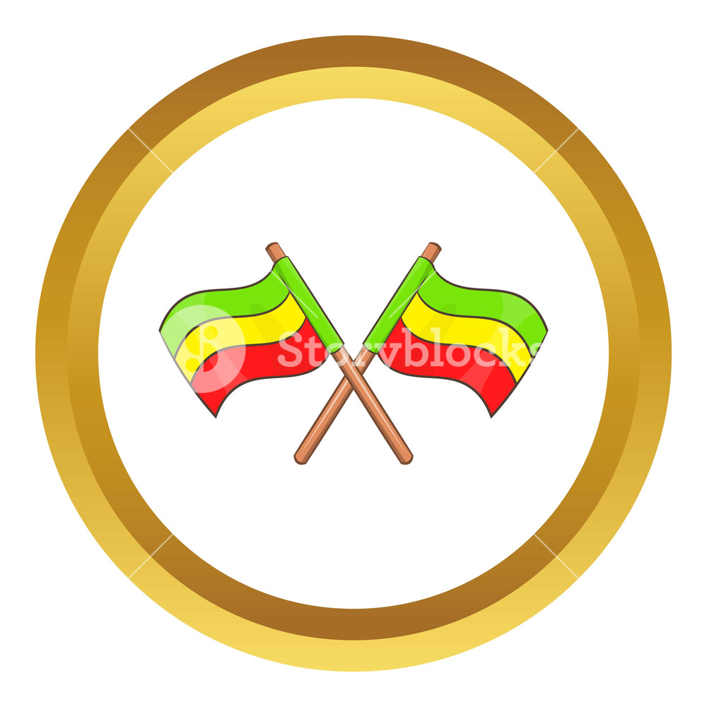 1000x1000 Rastafarian Crossed Flags Vector Icon In Golden Circle, Cartoon
