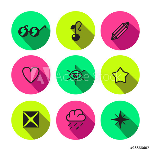 500x500 Rave, Punk And Glam Symbols Vector Icon Set In Black And Neon