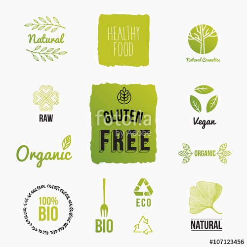 500x500 Set Of Design Icons For Organic And Bio Food Raw Vegan, Gluten