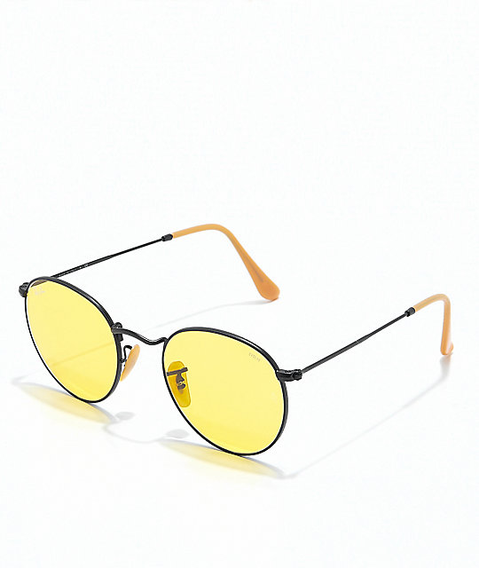 540x640 Ray Ban Round Icon Evolve Metal Black Yellow Sunglasses Zumiez