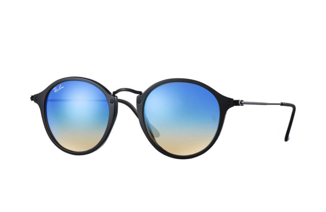 640x416 Authentic Ray Ban Icon Round Phantos Sunglasses Black Blue Flash