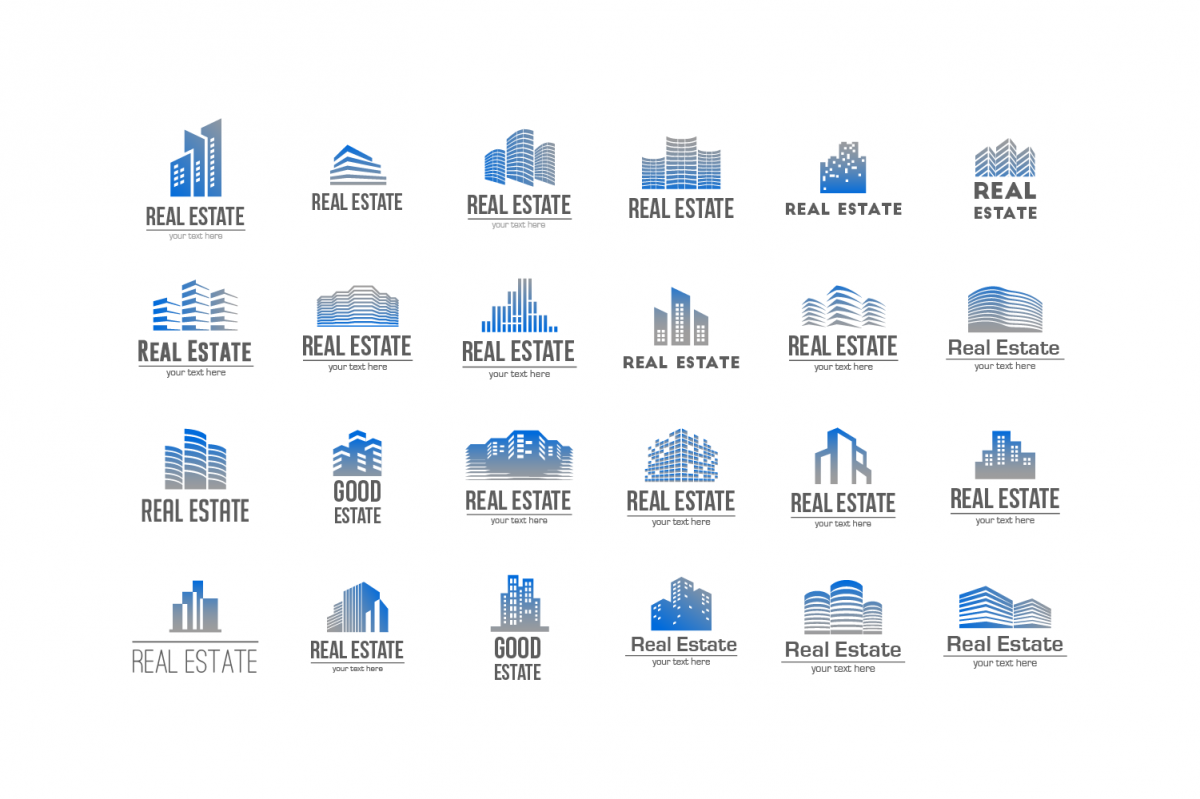 1200x799 Blue And Gray Real Estate Icons With Text Logo Set