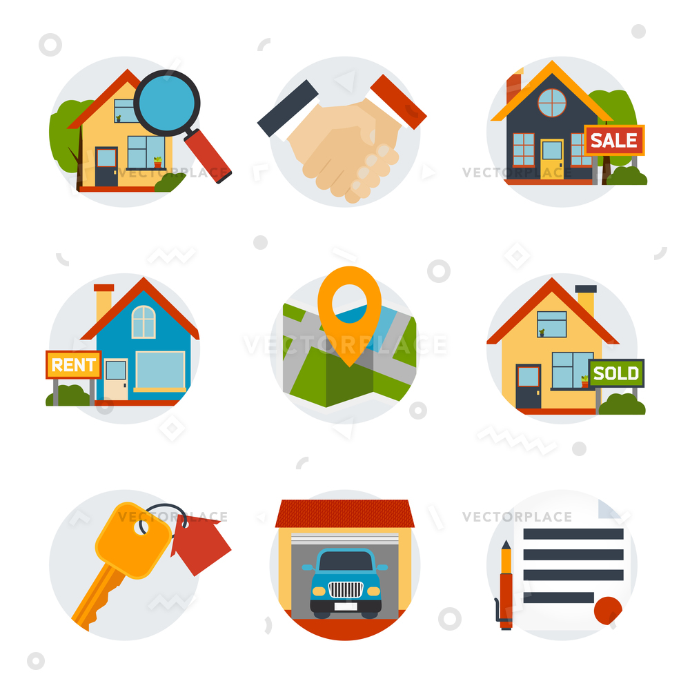 1000x1000 Real Estate Icons Set House Purchase Vector Illustration