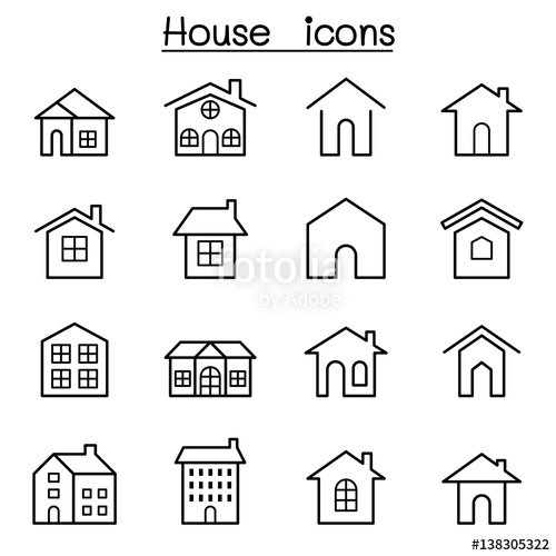 500x500 Real Estate Icon Set In Thin Line Style Stock Image And Royalty