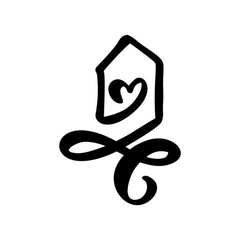 490x490 Simple Calligraphy House With Heart Real Vector Icon Consept
