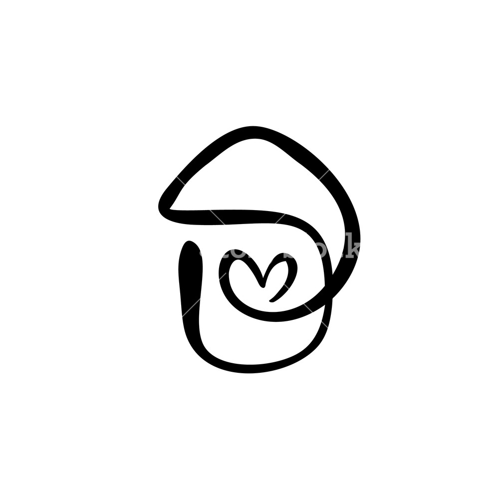 1000x1000 Simple Calligraphy House With Heart Real Vector Icon Consept
