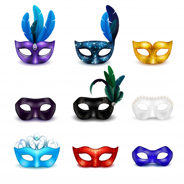 626x626 Colored Isolated Masquerade Mask Realistic Icon Set Vector Free