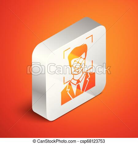450x470 Isometric Face Recognition Icon Isolated On Orange Background