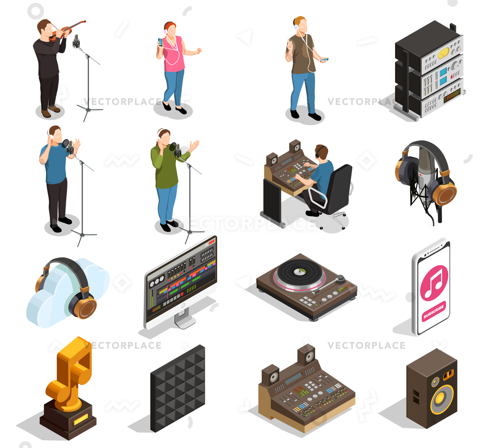 1000x917 Music Industry Isometric Icons Set Recording Vector Illustration