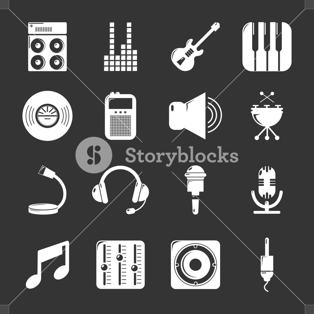 1000x1000 Recording Studio Symbols Icons Set Vector White Isolated On Grey
