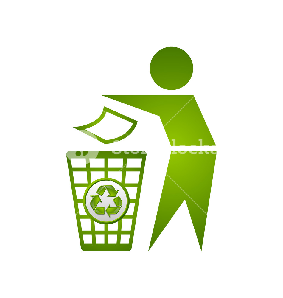 Man And Trash Bin With Recycle Icon Isolated On White Background 950x1000 Man And Trash Bin With Recycle Icon Isolated On White Background