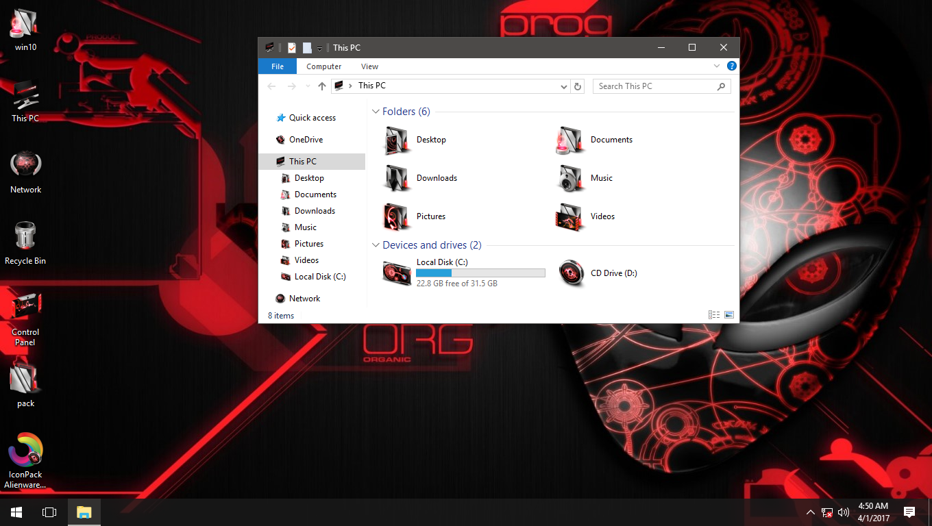 1360x768 Alienware Invader Red Iconpack