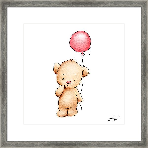 600x600 Teddy Bear With Red Balloon Framed Print