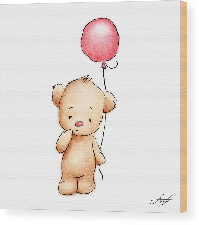656x740 Teddy Bear With Red Balloon Wood Print