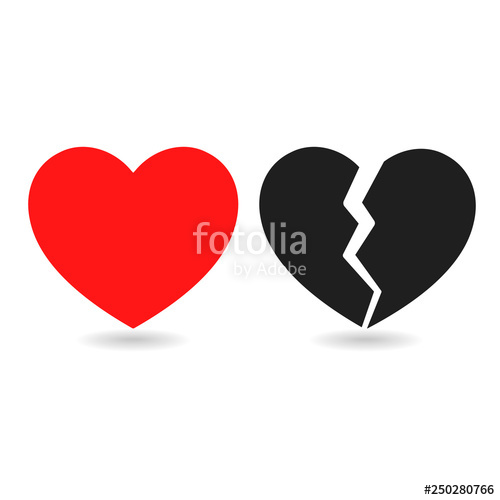 500x500 Red Icon And Black Icon Of Broken Heart On White Background Stock
