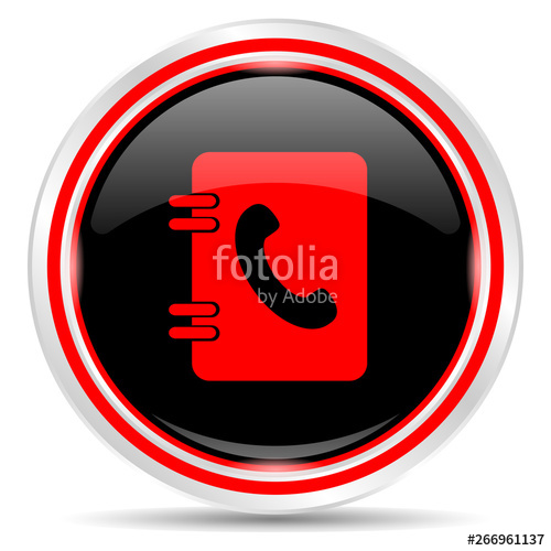 500x500 Phone Book Icon Round Metal Web Button, Black And Red Stock