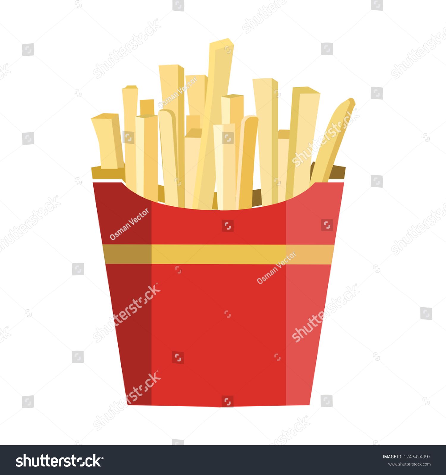 French Fries In Paper Red Box, Icon Vector Illustration, Flat 1500x1600 French Fries In Paper Red Box, Icon Vector Illustration, Flat