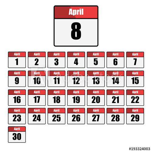 500x500 Simple, Flat, Red And White Calendar Icon Set For The Month