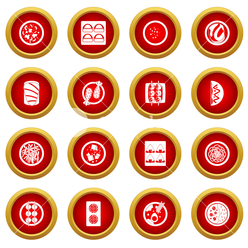 1000x1000 Japan Food Icon Red Circle Set Isolated On White Background