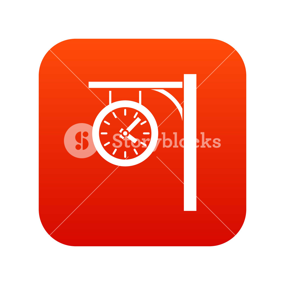 1000x1000 Station Clock Icon Digital Red For Any Design Isolated On White