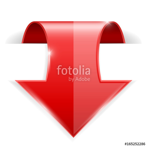 500x500 Red Down Arrow Icon With Transparent Shadow Stock Image