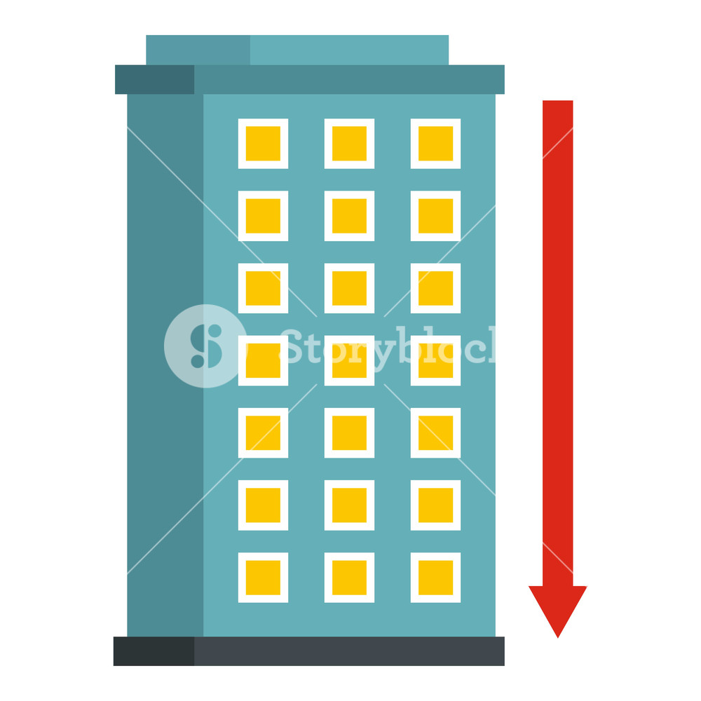 1000x1000 Building And Red Down Arrow Icon Flat Isolated On White Background