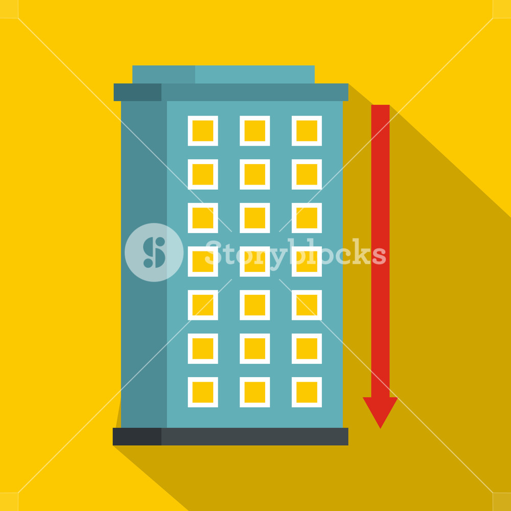 1000x1000 Building And Red Down Arrow Icon Flat Illustration Of Building