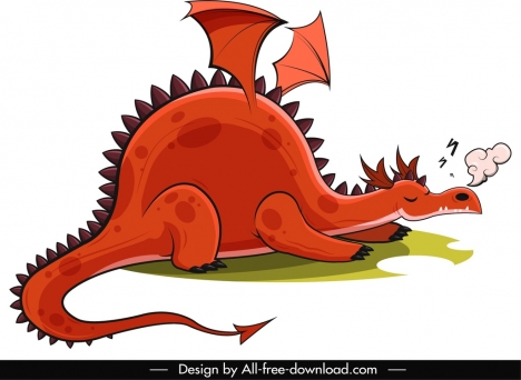 468x342 Western Dragon Icon Sleeping Sketch Funny Cartoon Sketch Vectors