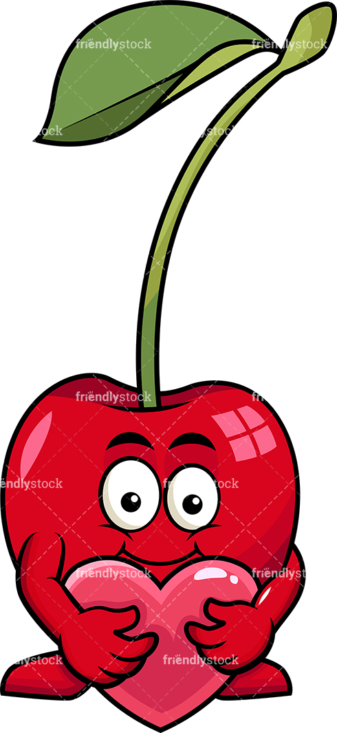 490x1064 Cherry Mascot Hugging Heart Icon Cartoon Vector Clipart