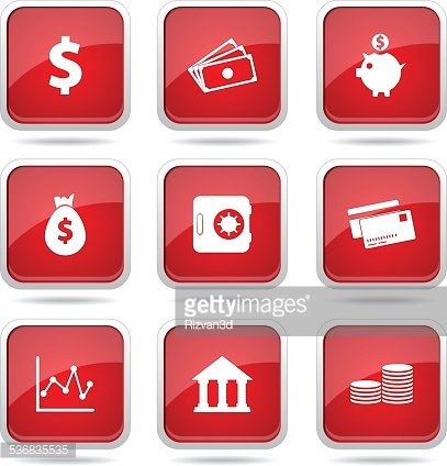 407x424 Financial Banking Square Vector Red Icon Design Set Premium