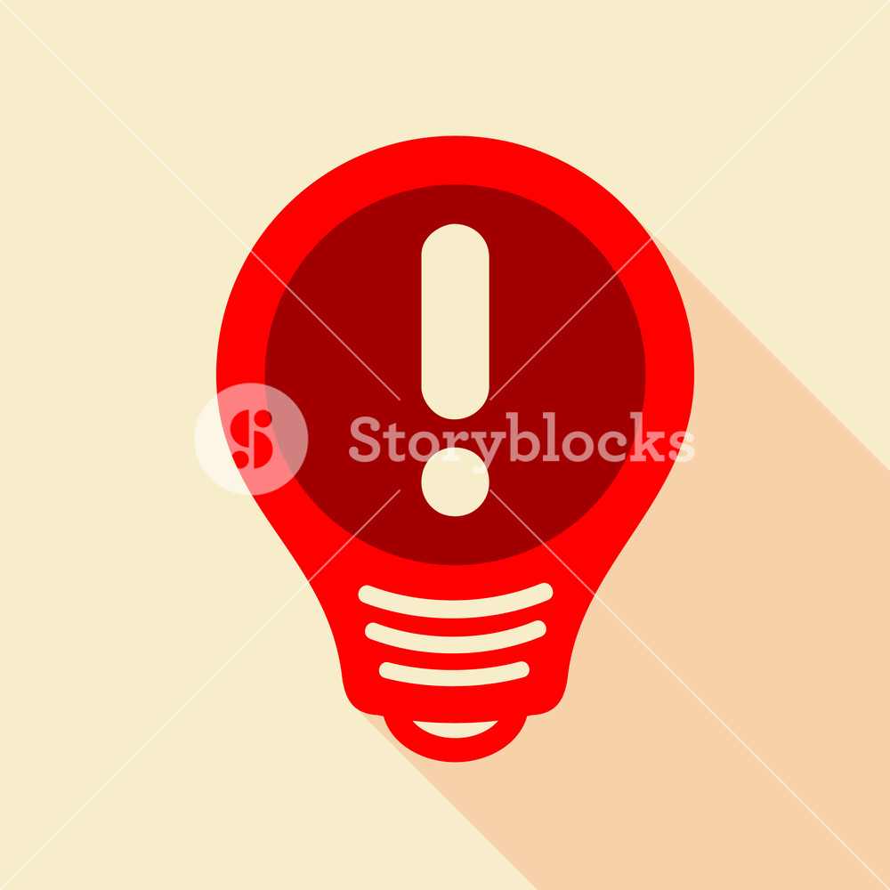 1000x1000 Red Light Bulb With Exclamation Mark Inside Icon Flat