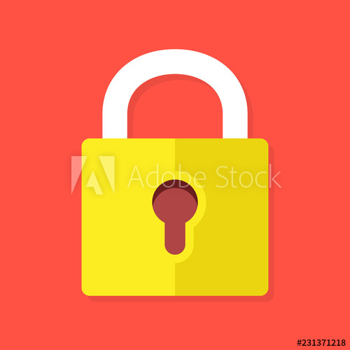 500x500 Lock Icon Yellow Padlock Isolated On Red Background Flat Design