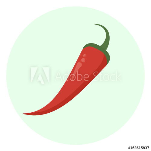 500x500 Flat Red Vector Chili Pepper Icon Spice Symbol Mexican Kitchen