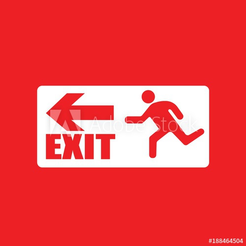 500x500 Exit Sign Vector Icon Person Running To Exit Door Red Background
