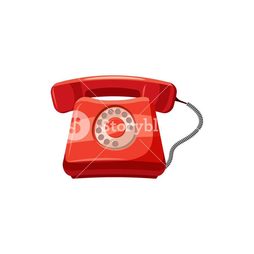 1000x1000 Red Retro Phone Icon In Cartoon Style On A White Background
