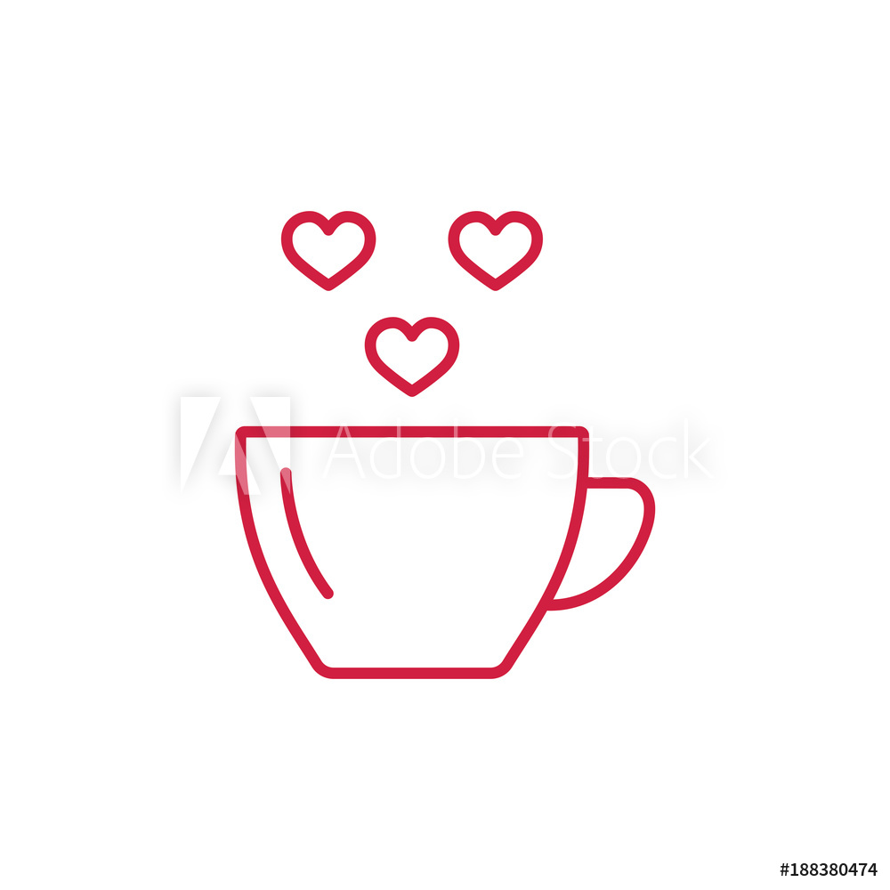 1000x1000 Photo Art Print Coffe Cup With Hearts Steam Thin Line Red Icon