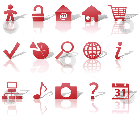 450x397 Web Red Icons Set Shadows Relections On White Stock Vector