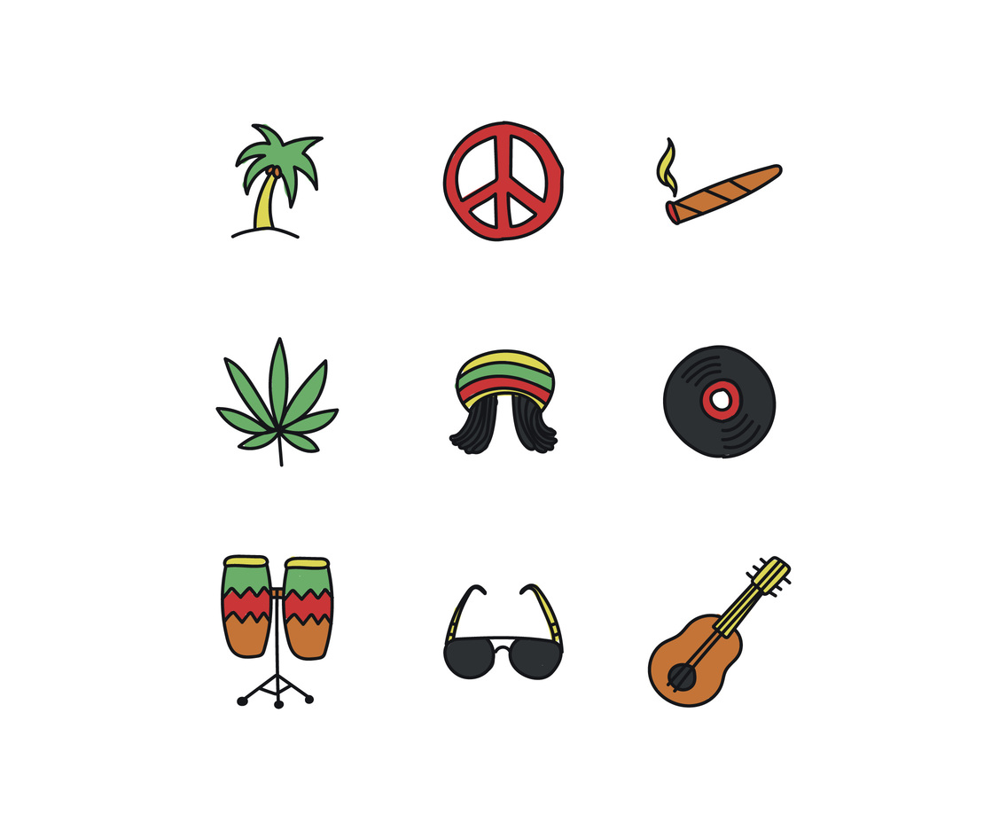 1136x936 Colorful Doodled Reggae Icons Vector Art Graphics