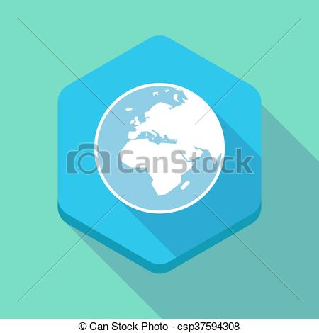 450x470 Long Shadow Hexagon Icon With An Asia, Africa And Europe Regions