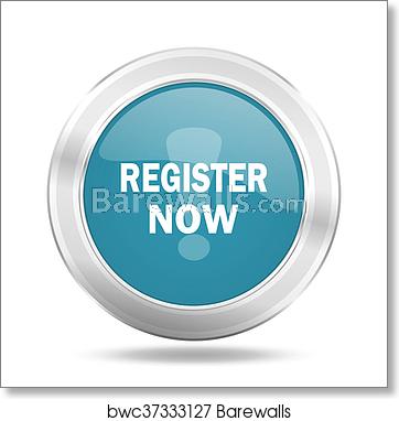 362x382 Register Now Icon, Blue Round Glossy Metallic Button, Web