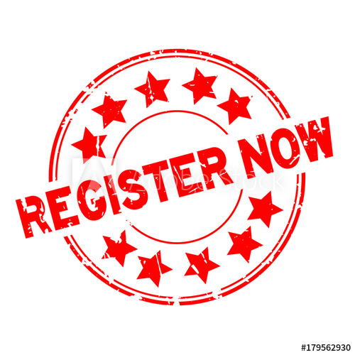 500x500 Grunge Red Register Now With Star Icon Round Rubber Seal Stamp