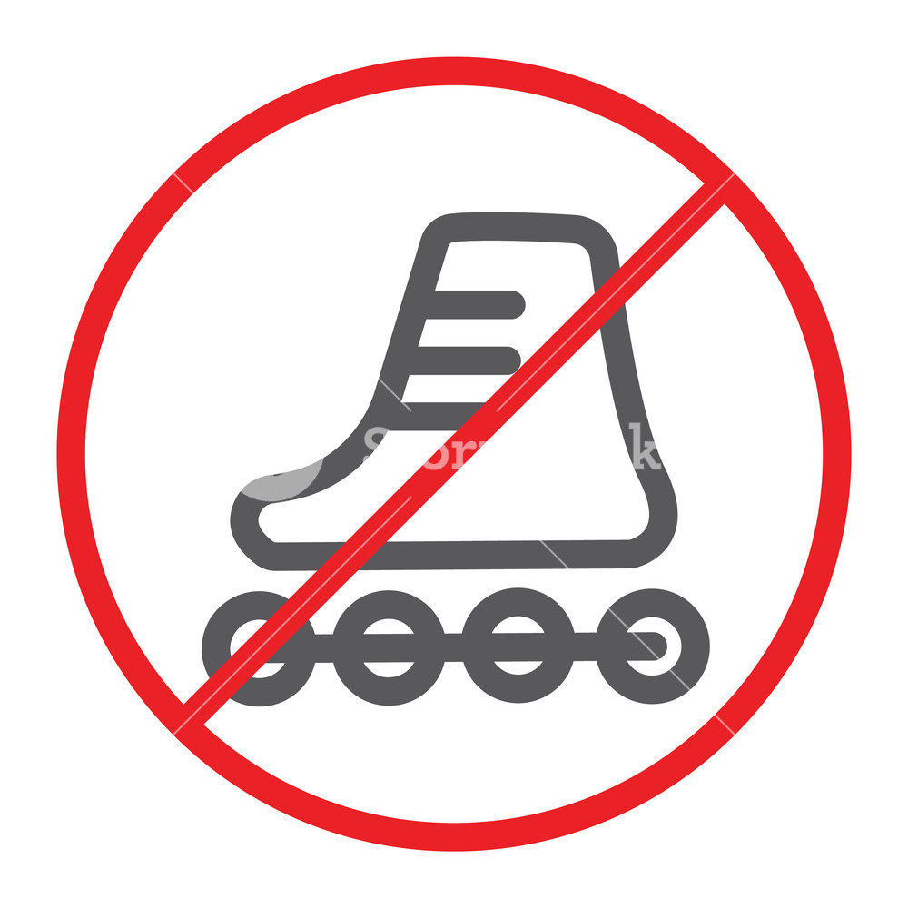 1000x1000 No Roller Skates Line Icon, Prohibited And Regulation, No Skating