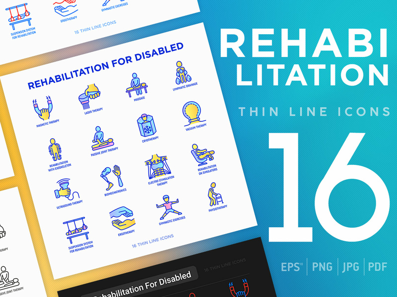 800x600 Rehabilitation For Disabled Thin Line Icons Set