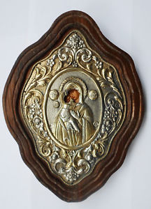 Virgin Mary Jesus Greek Orthodox Silver Relief Icon On Wood 216x300 Virgin Mary Jesus Greek Orthodox Silver Relief Icon On Wood