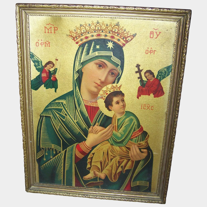 720x720 Vintage Framed Religious Icon Print On Board Virgin Mother Child