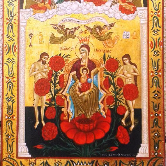 570x569 Byzantine Art Byzantinens Virgin Mary Rosereligious Icon Etsy