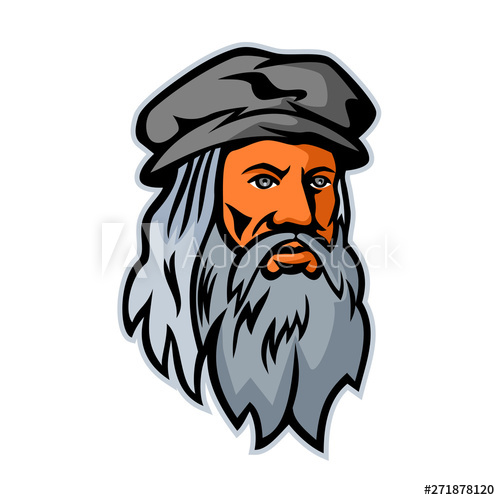 500x500 Mascot Icon Illustration Of Head Of Leonardo Di Ser Piero Da Vinci